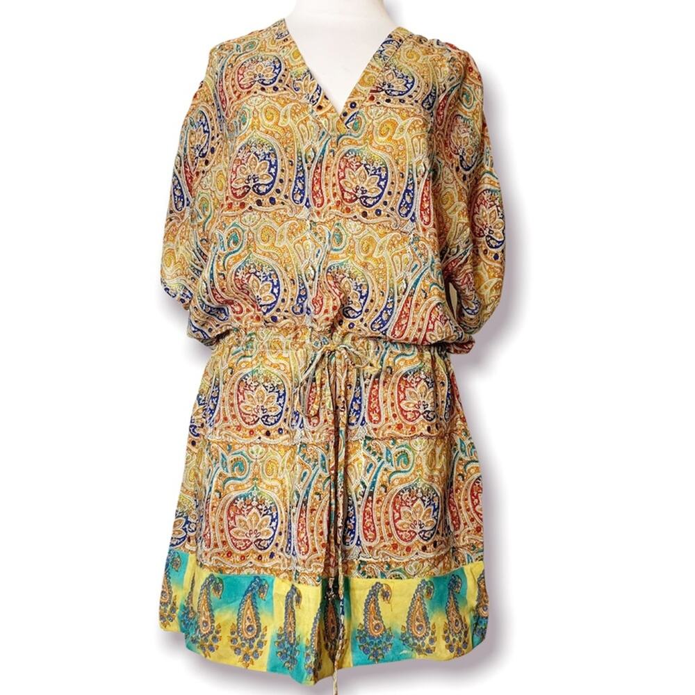 Tolani silk paisley print drawstring mini dress sz XS Anthropologie